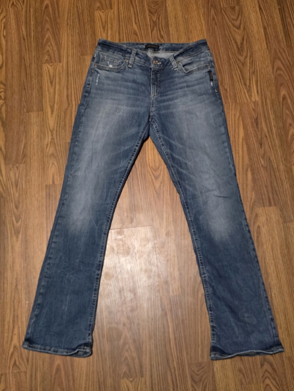 Elyse Women's W28 L31 Silver Slim Bootcut Distressed Denim Jeans Y2K A25